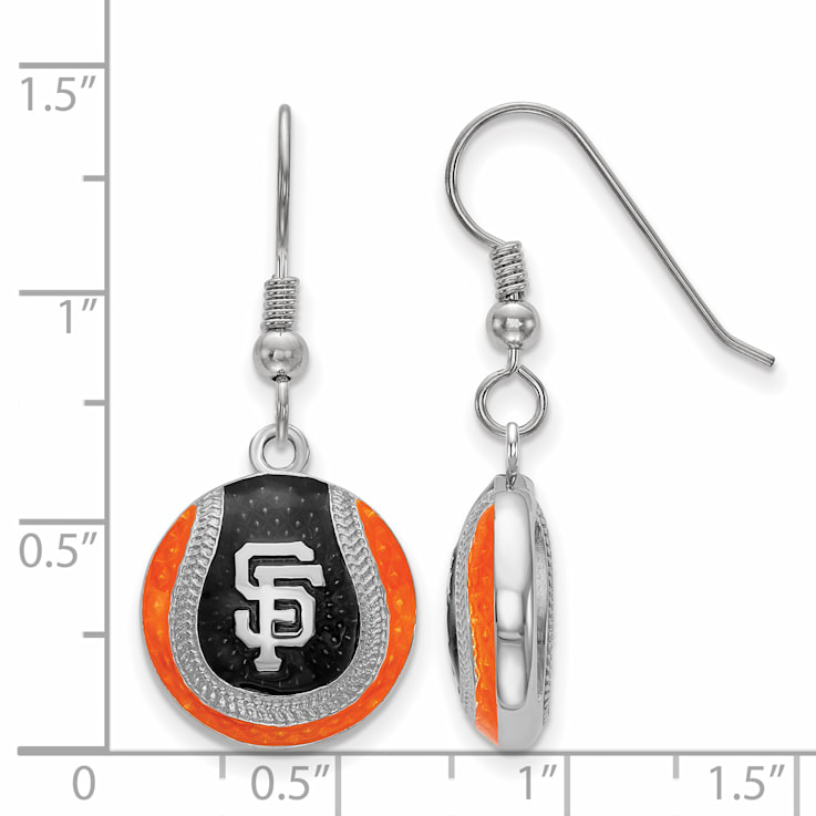 Rhodium Over Sterling Silver MLB LogoArt San Francisco Giants Enamel Earrings