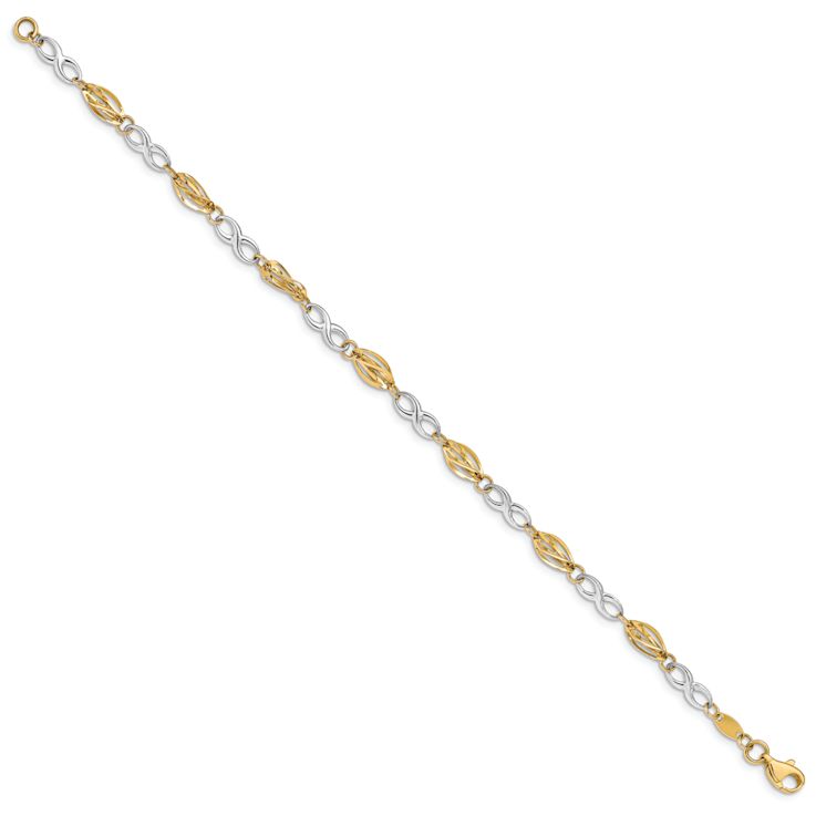 14k Yellow Gold and 14k White Gold Polished Infinity Symbol Link Bracelet