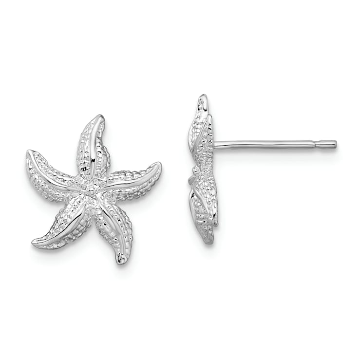 Rhodium Over Sterling Silver Polished Starfish Post Earrings