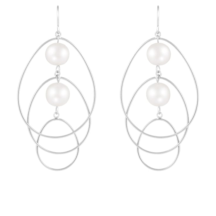 7-8mm white cultured freshwater pearl rhodium over sterling silver earrings