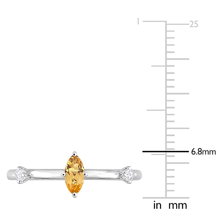 Citrine And White Topaz Three-Stone Station Ring In Sterling Silver