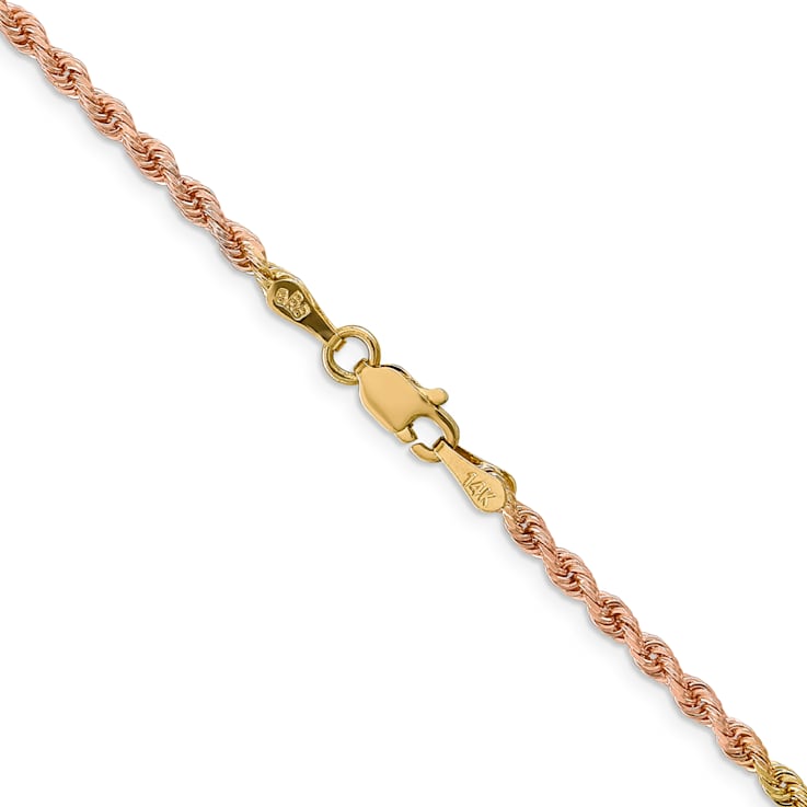 14k Yellow Gold, 14k White Gold and 14k Rose Gold 2.5mm Solid
Diamond-Cut Rope 16 Inch Chain