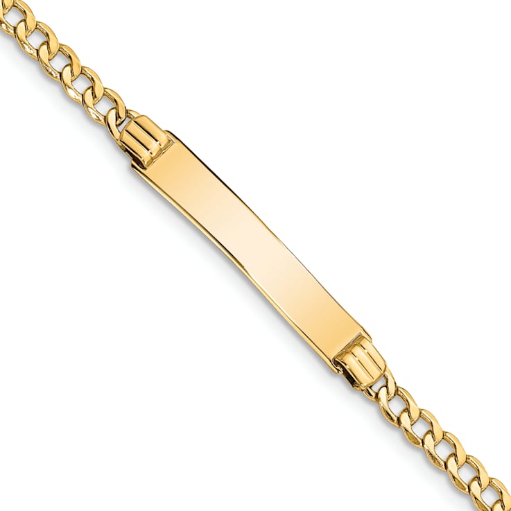 14k Yellow Gold Semi-Solid Polished Cuban Link ID Bracelet