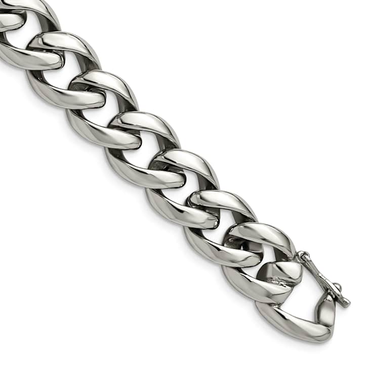 Stainless Steel 14mm Polished Curb Link Bracelet