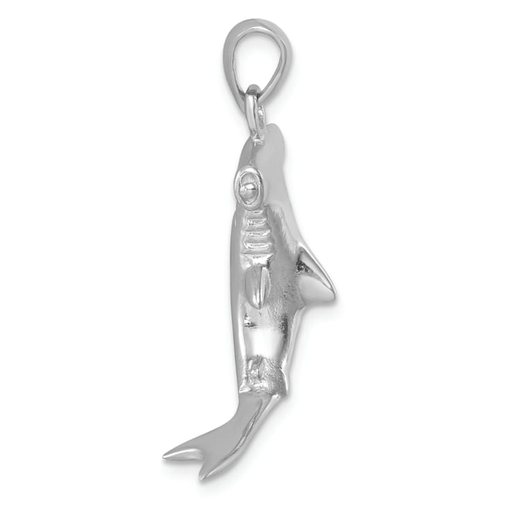 Rhodium Over Sterling Silver Polished 3D Hammerhead Shark Pendant