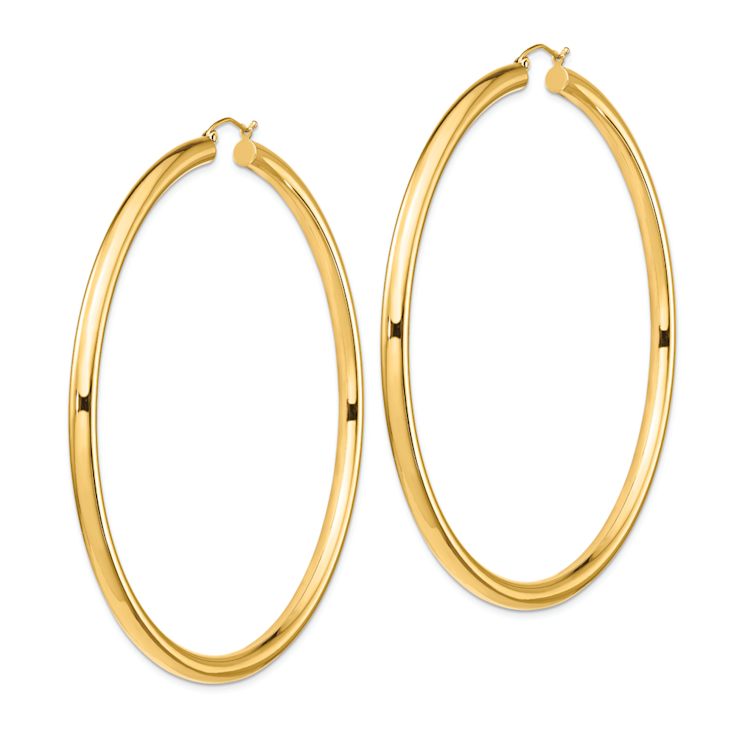 14k Yellow Gold 3 1/4" Polished Round Tube Hoop Earrings