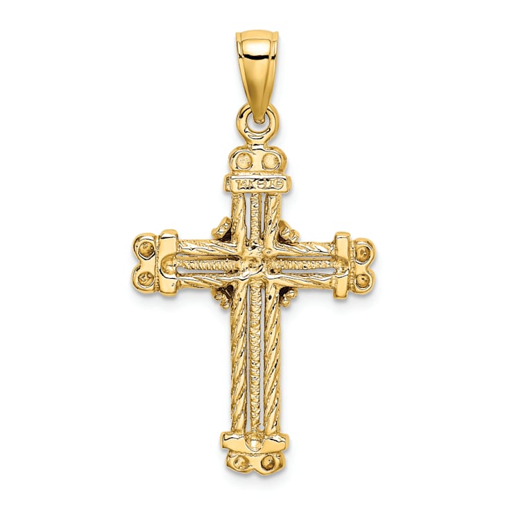 14K Yellow Gold Polished and Textured Cross Pendant