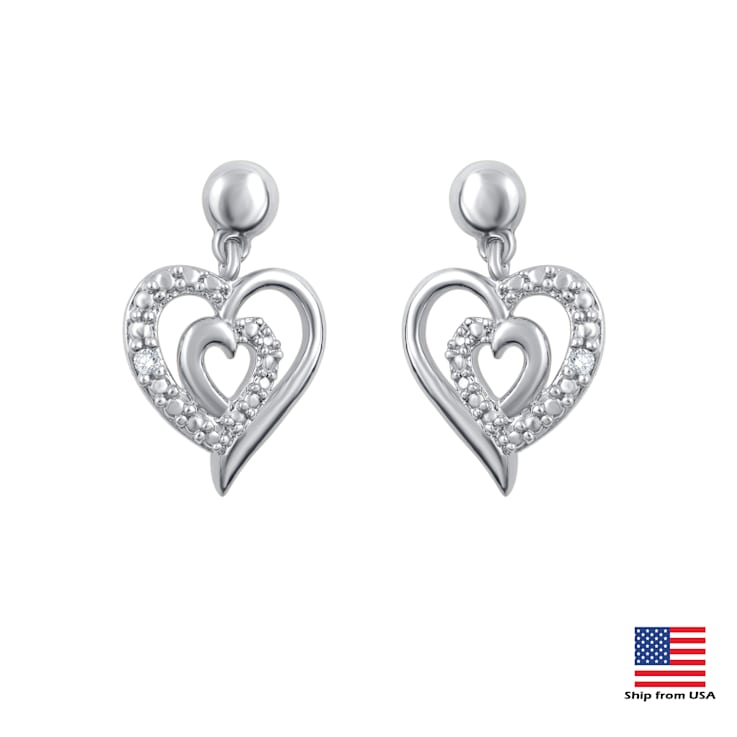 White Diamond Accent Rhodium Over Brass 3 Piece Heart And Butterfly
Pendant And Earring Set