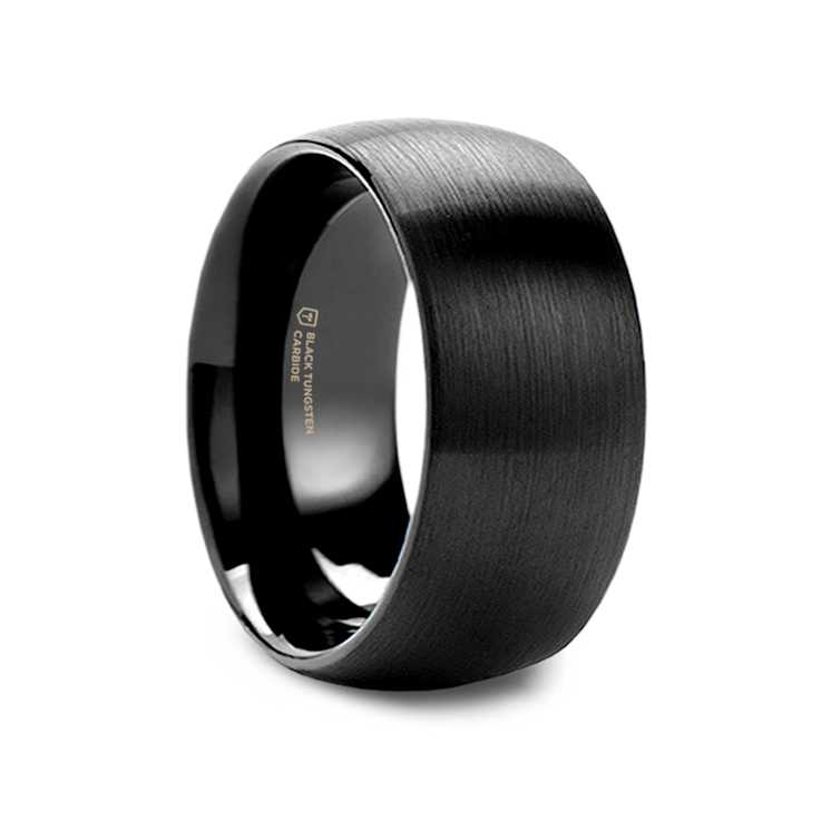 RAIDER Domed Brush Finished Black Tungsten Wedding Band 10mm