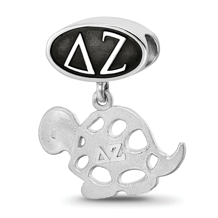 Sterling Silver LogoArt Delta Zeta Oval with Turtle Dangle Bead