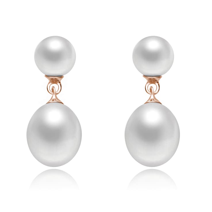 Pear Shape Pearl Simulant Drop Earrings In 18K Rose Gold Over Sterling Silver