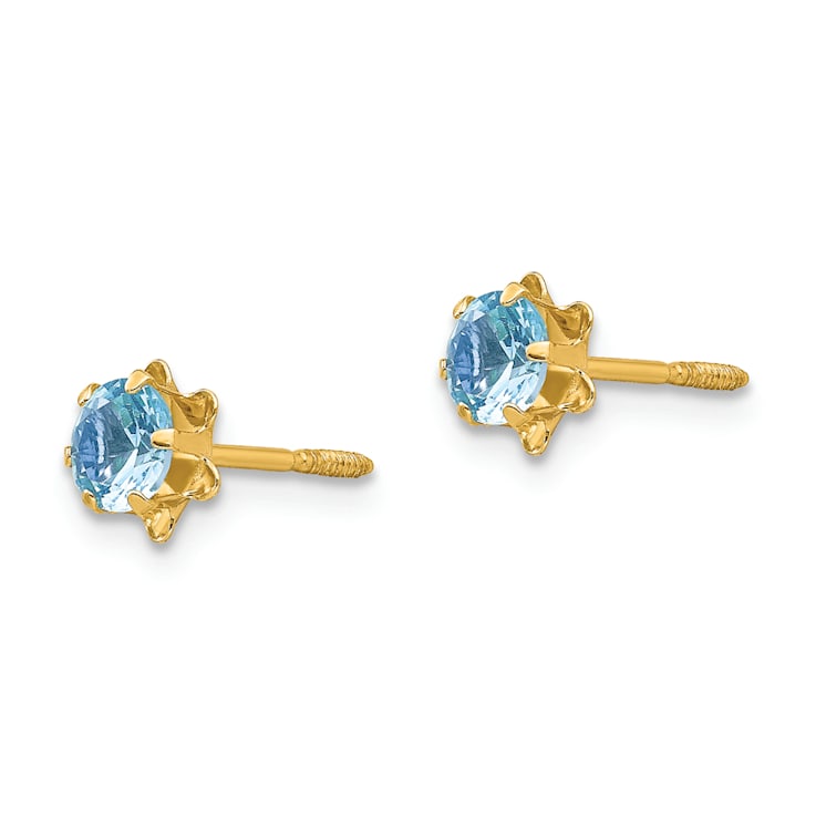 14k Yellow Gold 4mm Cubic Zirconia March Birthstone Stud Earrings