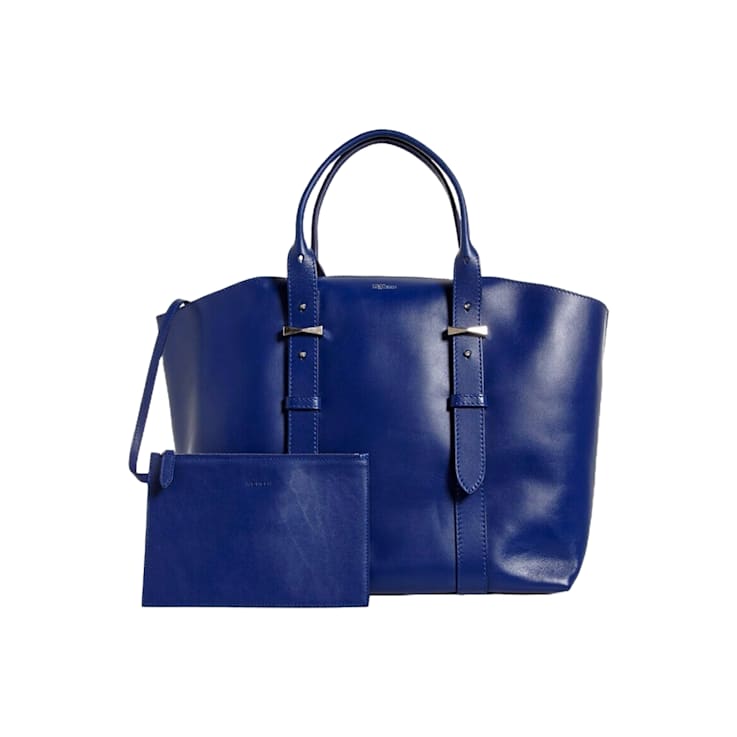Alexander McQueen Large Leather Legend Tote Bag with Bonus Pouch in Blue