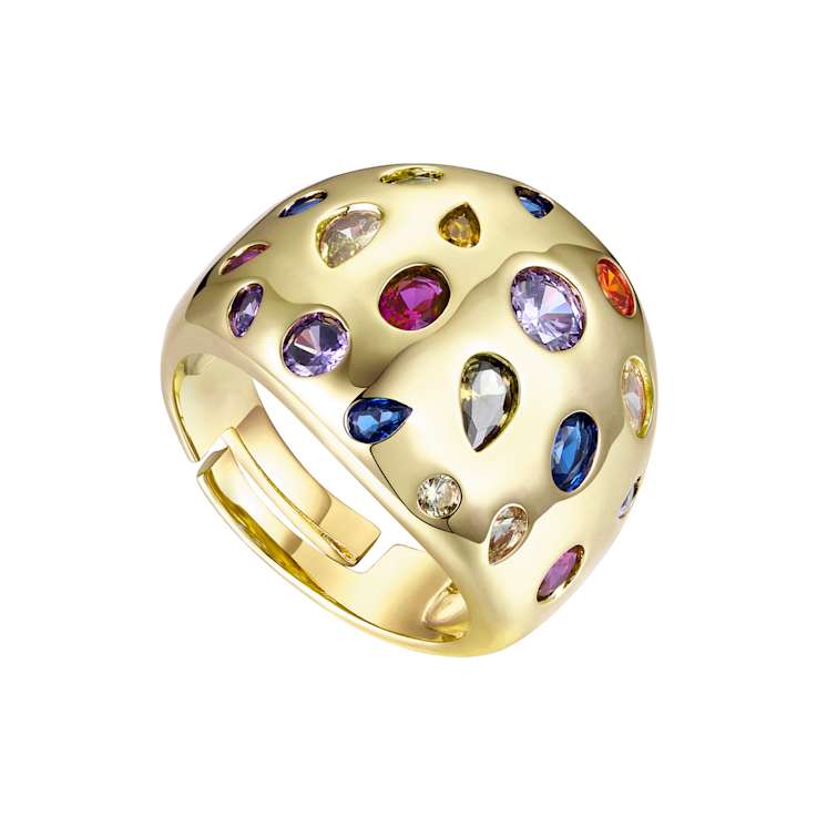 Multi-Color CZ Dome Ring In 14K Gold Over Brass