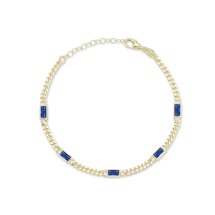 Sterling Statements 14K Yellow Gold Over Sterling Silver Blue CZ Station
Curb Chain Bracelet