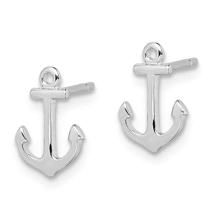 Rhodium Over Sterling Silver Polished Anchor Post Earrings