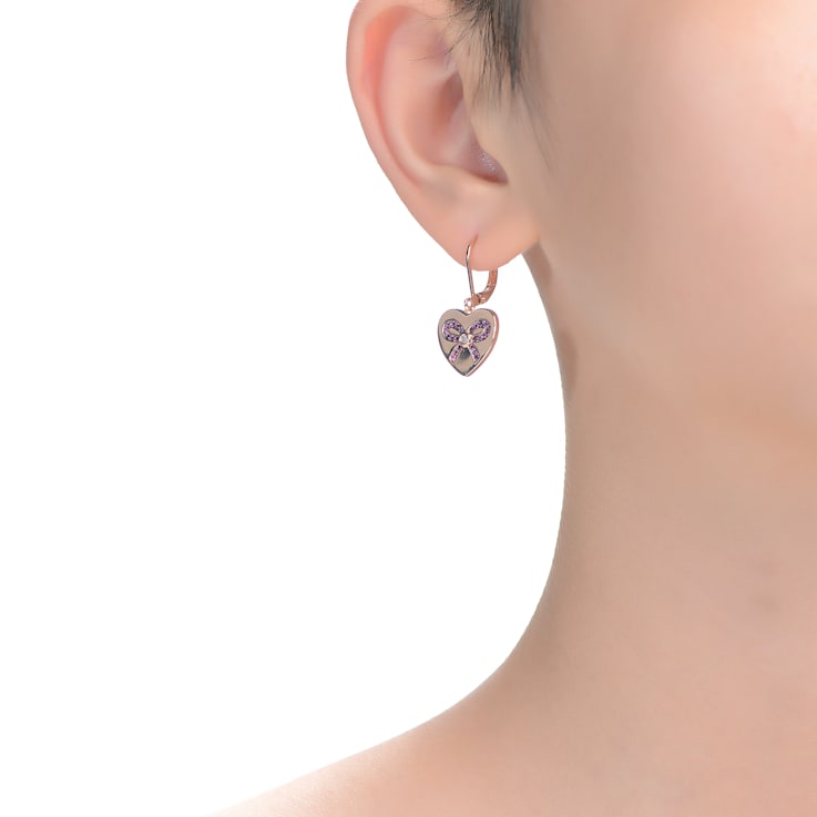 Chic Children's 18K Rose Gold Plated over Brass Ribbon Crafted on Heart
Drop Earrings