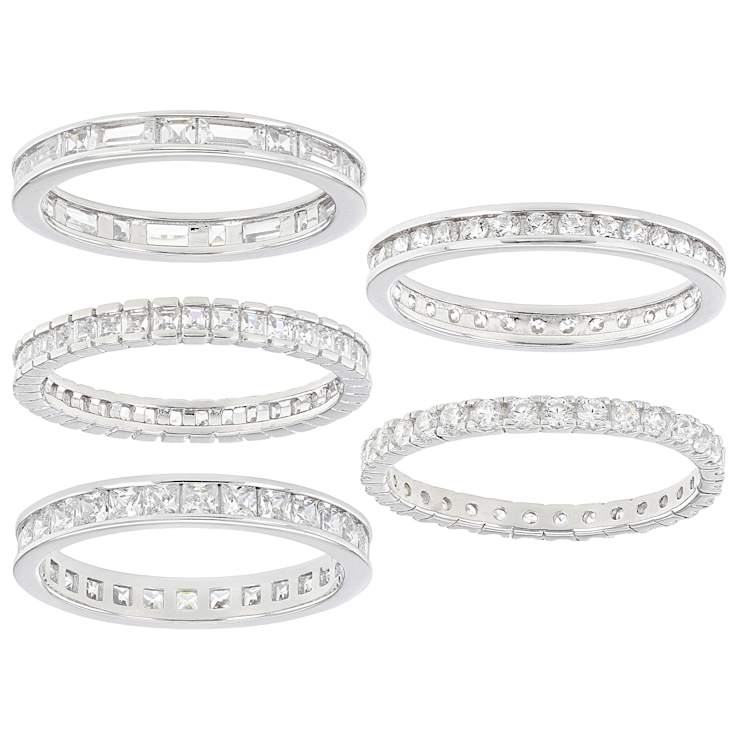 CZ Eternity Band Ring Set of 5 in Rhodium Over Sterling Silver