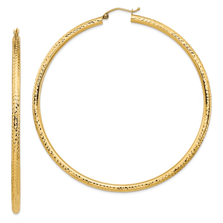 14k Yellow Gold Diamond-cut 2 13/16" Hoop Earrings