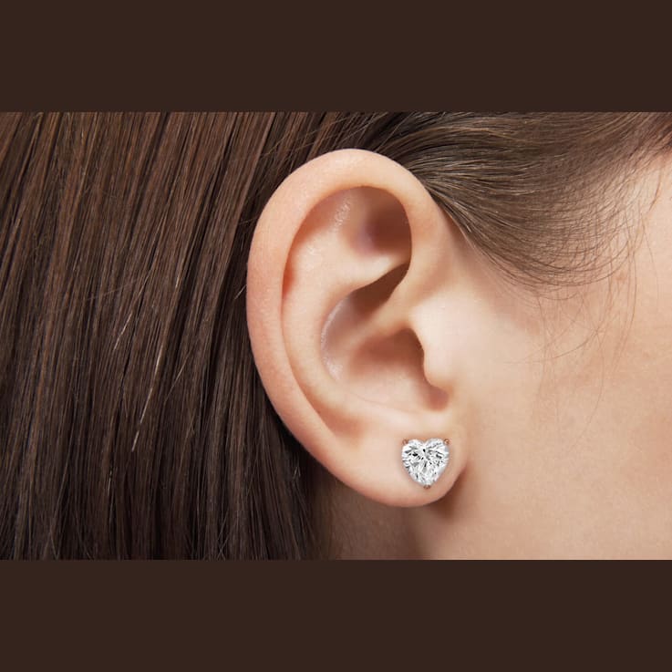 White Cubic Zirconia 14k Rose Gold Heart Studs With Velvet Gift Box 1.50ctw