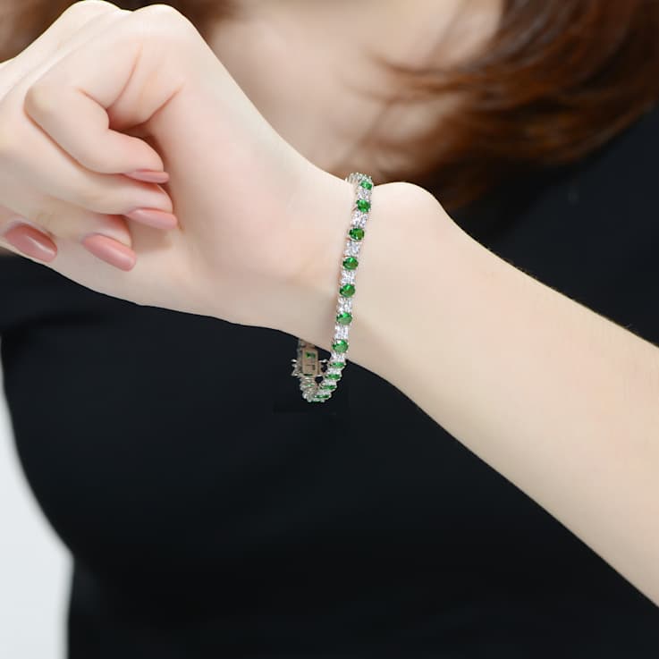 Emerald Color CZ Tennis Bracelet In Sterling Silver