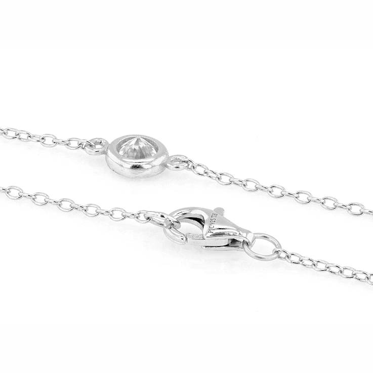 Dainty Moissanite Station Necklace In Platinum-Enhanced Sterling Silver