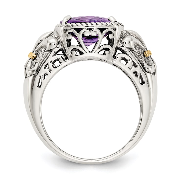 Amethyst Sterling Silver and 14k Gold Accent Antiqued Ring 1.00ct