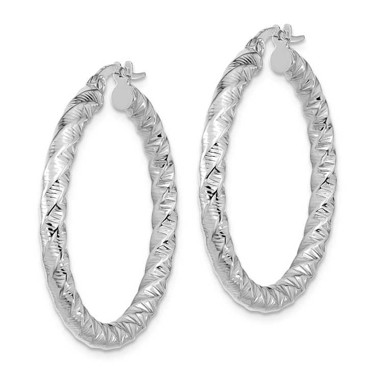 Rhodium Over 14k White Gold Polished 1 1/4" Twisted Hoop Earrings