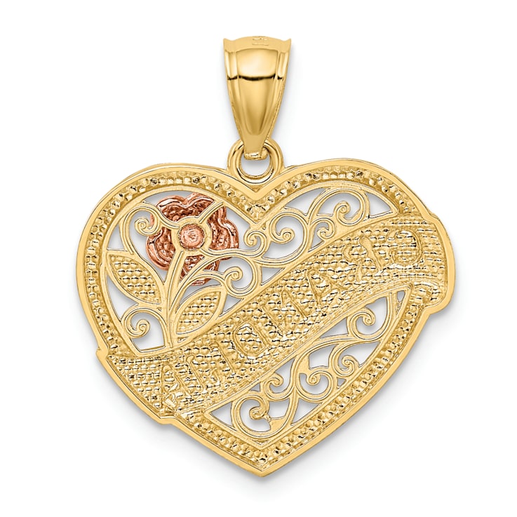 14k Tri-color Gold Polished Grandma Heart Pendant