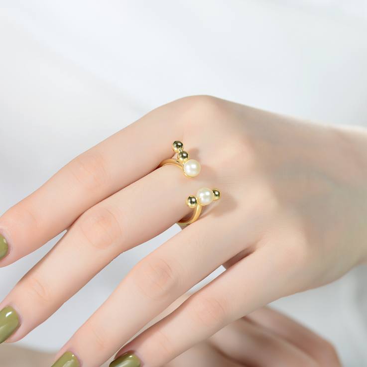 Freshwater Pearl Open Design Ring In 14K Gold Over Sterling Silver