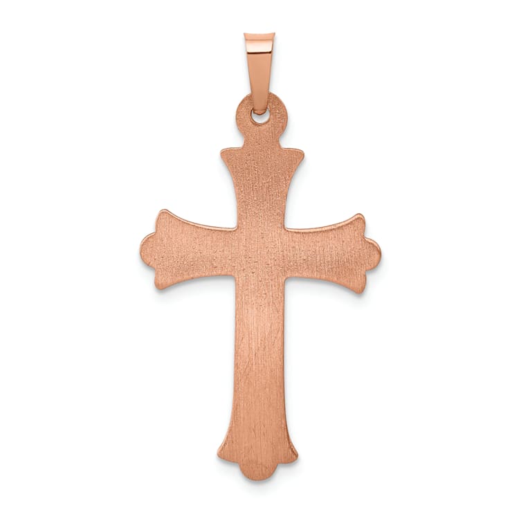 14k Rose Gold Brushed and Polished Budded Cross Pendant