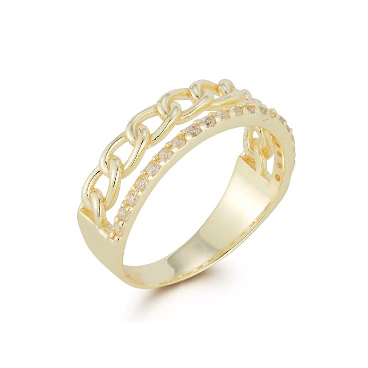 Sterling Statements 14K Yellow Gold Over Sterling Silver Stacked CZ Curb Ring