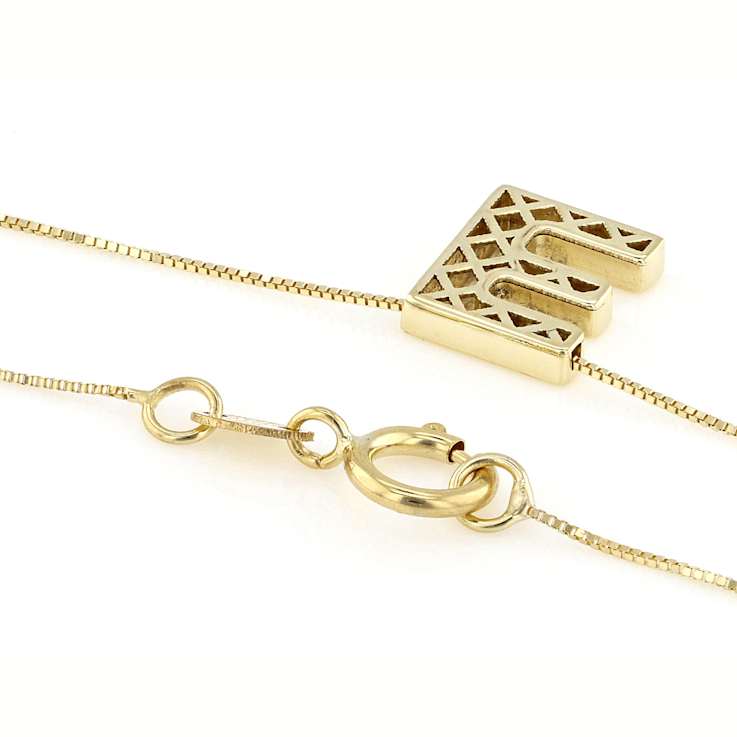 Block Letter E Initial Necklace In 10K Yellow Gold