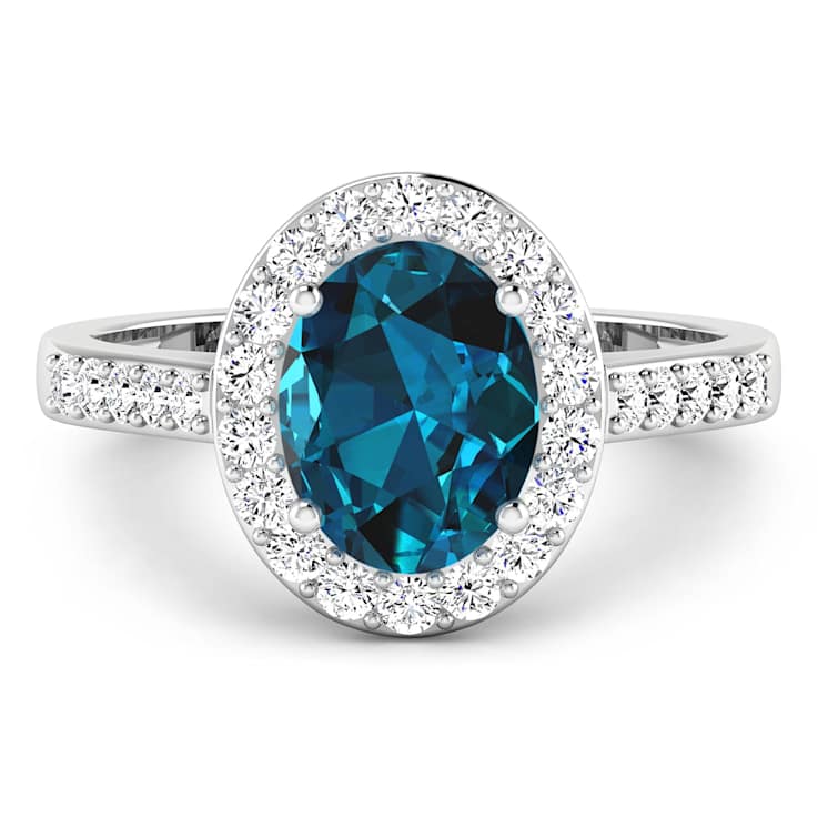 2.29ctw London Blue Topaz and Diamond 14K White Gold Halo Ring