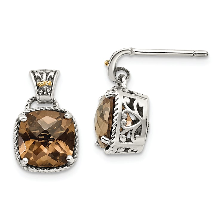 Sterling Silver Antiqued with 14K Accent Smoky Quartz Earrings