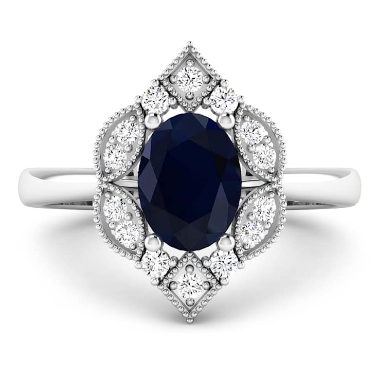 1.5ctw Blue Sapphire and Diamond 14K White Gold Halo Ring