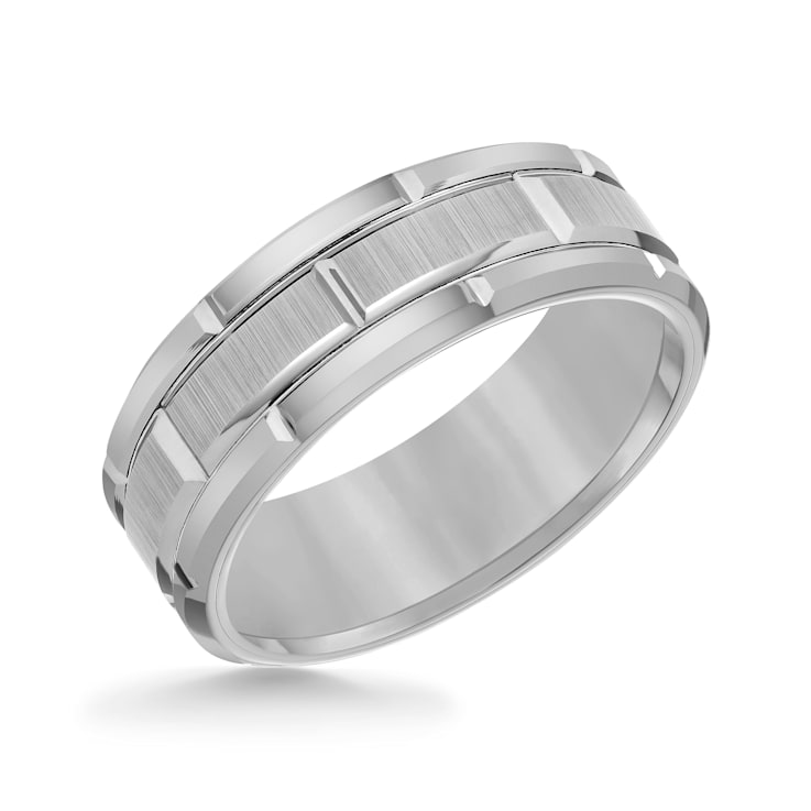 8mm Brick-Pattern Comfort Fit Band in Gray Tungsten Carbide with Satin Finish