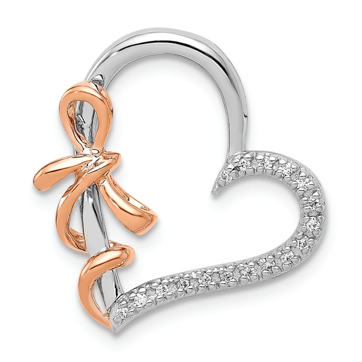 14k White Gold and 14k Rose Gold Diamond Polished Heart with Bow Chain Slide