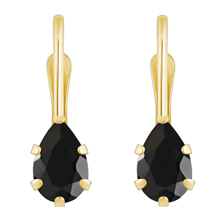 6x4mm Pear Shape Black Onyx 10k Yellow Gold Drop Earrings