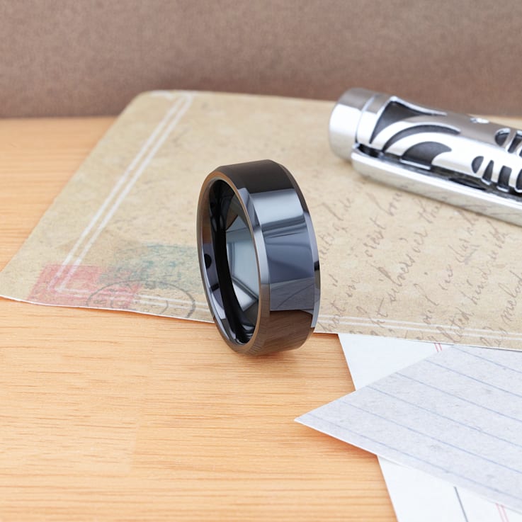 INFINITY Black Tungsten Ring with Beveled Edges 8mm