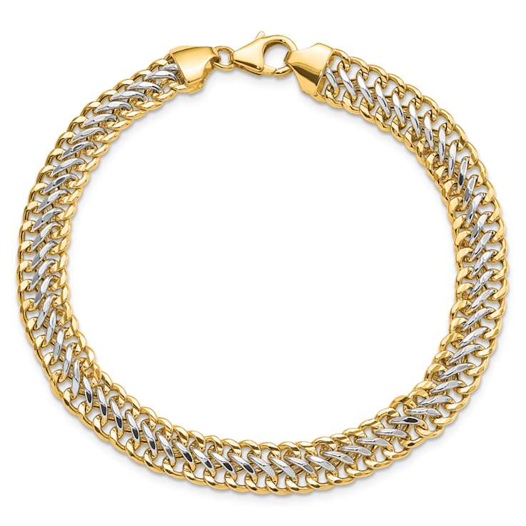14k Two-tone Gold Polished 7.4mm Fancy Link Bracelet
