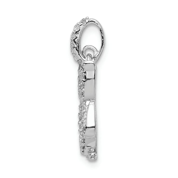 Rhodium Over Sterling Silver Cubic Zirconia Owl Pendant