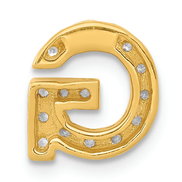 14K Yellow Gold Diamond Letter G Initial Charm