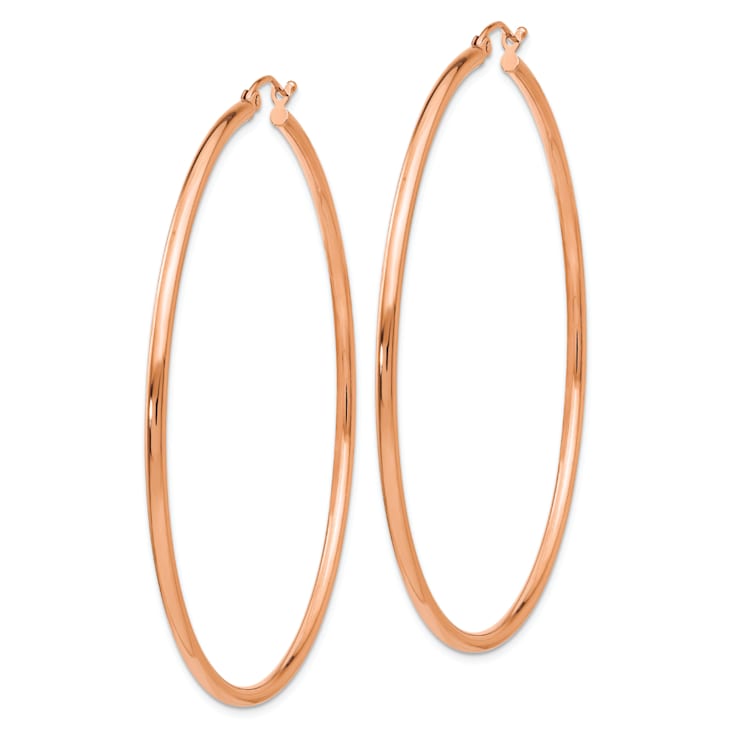 14k Rose Gold 2 7/16" Polished Tube Hoop Earrings