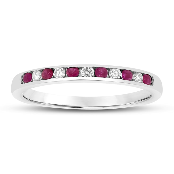 Ruby and Diamond 14k White Gold Band Ring 0.25ctw