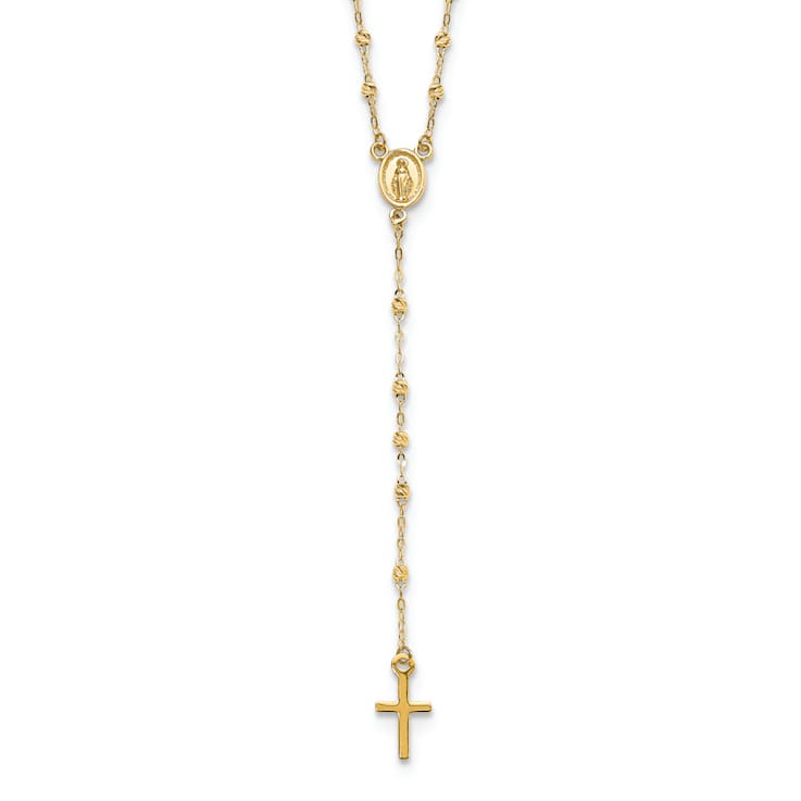 14K Yellow Gold Polished and Diamond-cut with 3-inch Extension Rosary