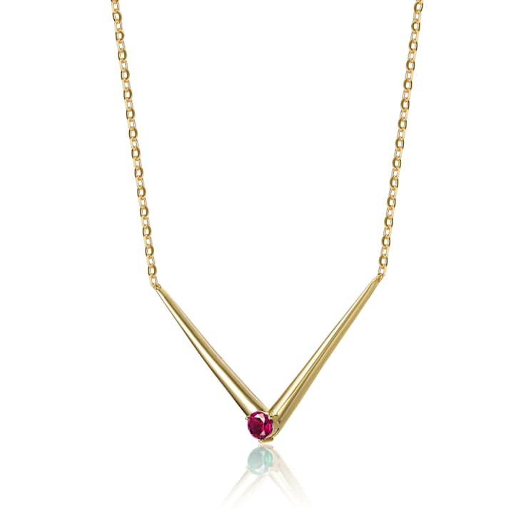 Ruby Color CZ Chevron Layering Necklace In 14K Gold Over Sterling Silver