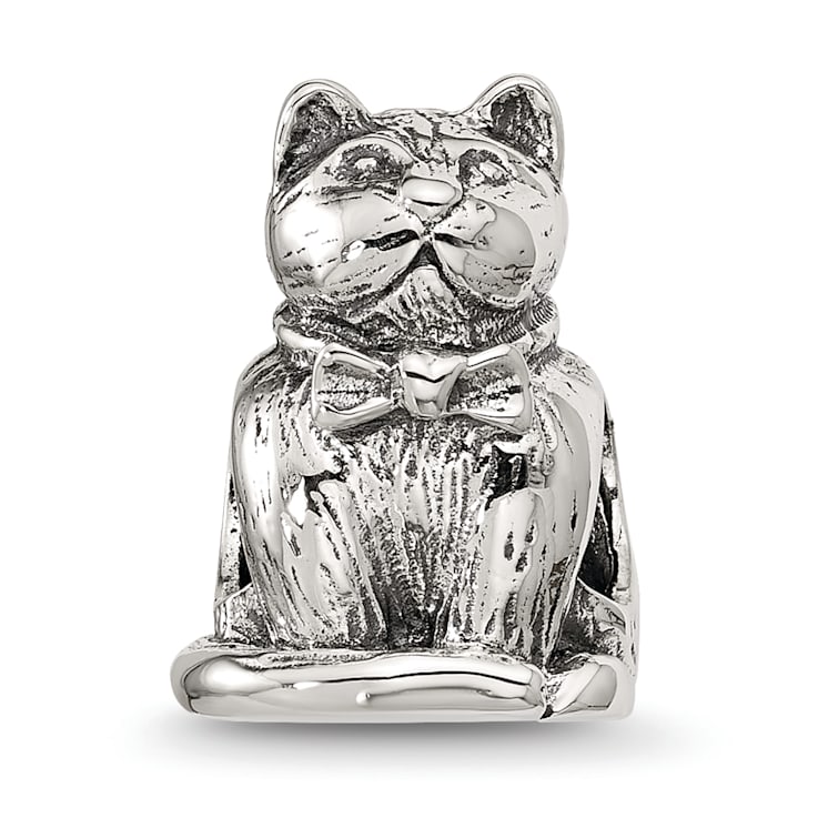 Sterling Silver Textured Sitting Cat Bead