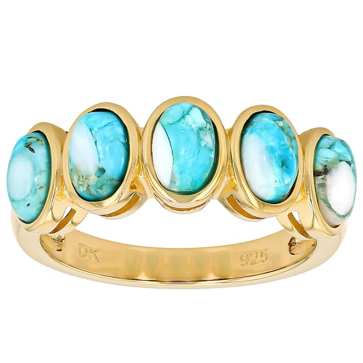 Turquoise And Mother-Of-Pearl Five-Stone Band Ring In 18K Gold Over
Sterling Silver