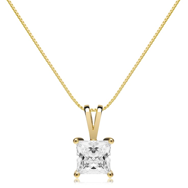 White Cubic Zirconia 14k Yellow Gold Pendant With Chain 1.00ctw